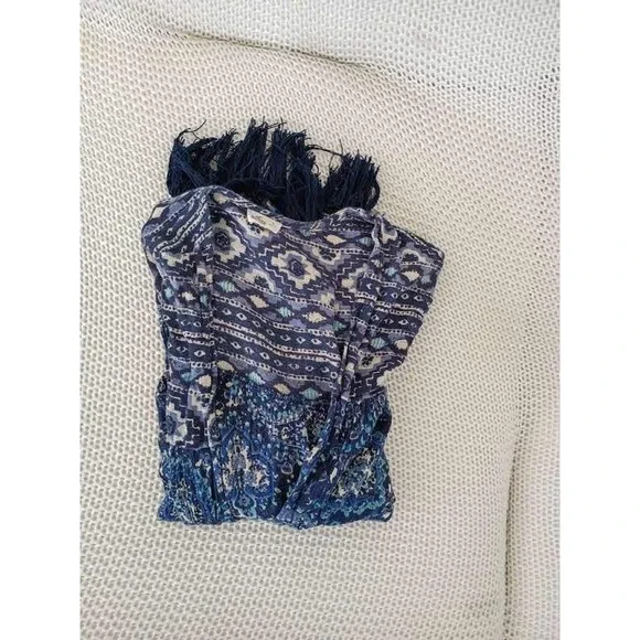 Hollister Blue Paisley Fringe Kimono Cardigan Open Front Boho Top Small - Picture 7 of 7